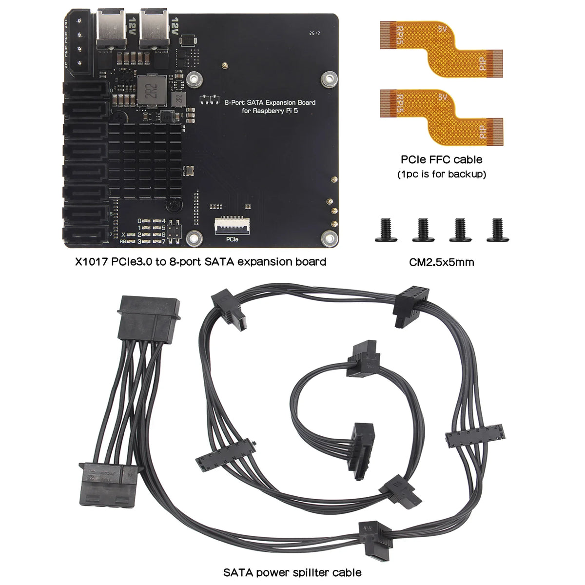 X1017 8 Port SATA Expansion Board with Dual Power Input for Raspberry Pi 5