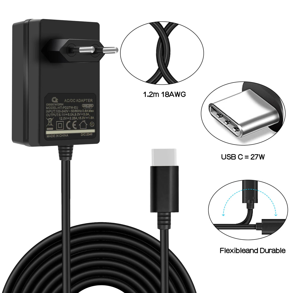 Raspberry Pi 5 USB-C Power Supply, PD 27W Type C Power Adapter for Raspberry Pi 5