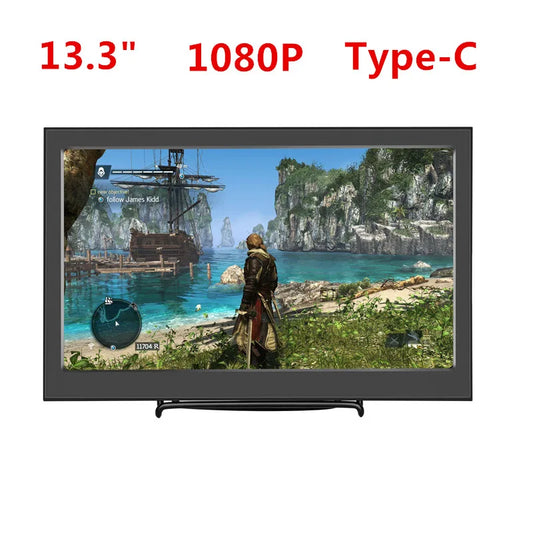 Custom 13.3" Portable Computer Monitor 1080P HD 1920x1080 IPS PS3 PS4 Xbox 360 Type-C USB-C Mini HD Display Monitor for Raspberry Pi 3B Manufacturer