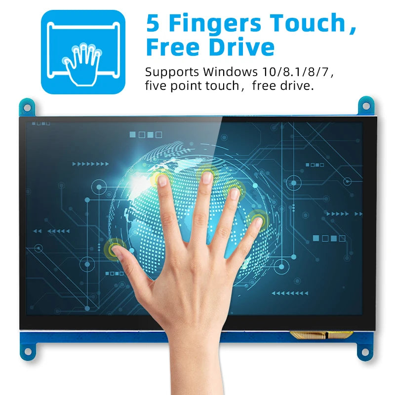 Caturda 7 Inch Touch Screen 1024*600 IPS Portable Display Raspberry Pi 5 4B 3B+ 3B Zero -compatible Secondary Monitor PC