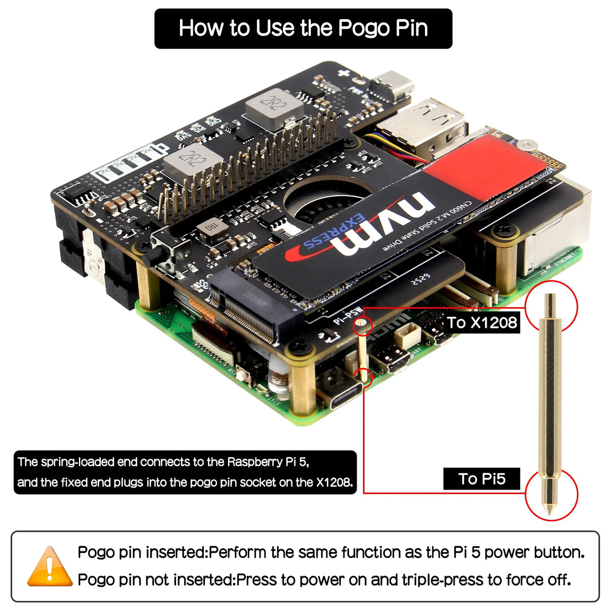 X1208 V1.0 UPS M.2 NVMe Hat Power Management Board for Raspberry Pi 5 Supports 1 Cell 21700 Battery & M.2 NVMe SSD
