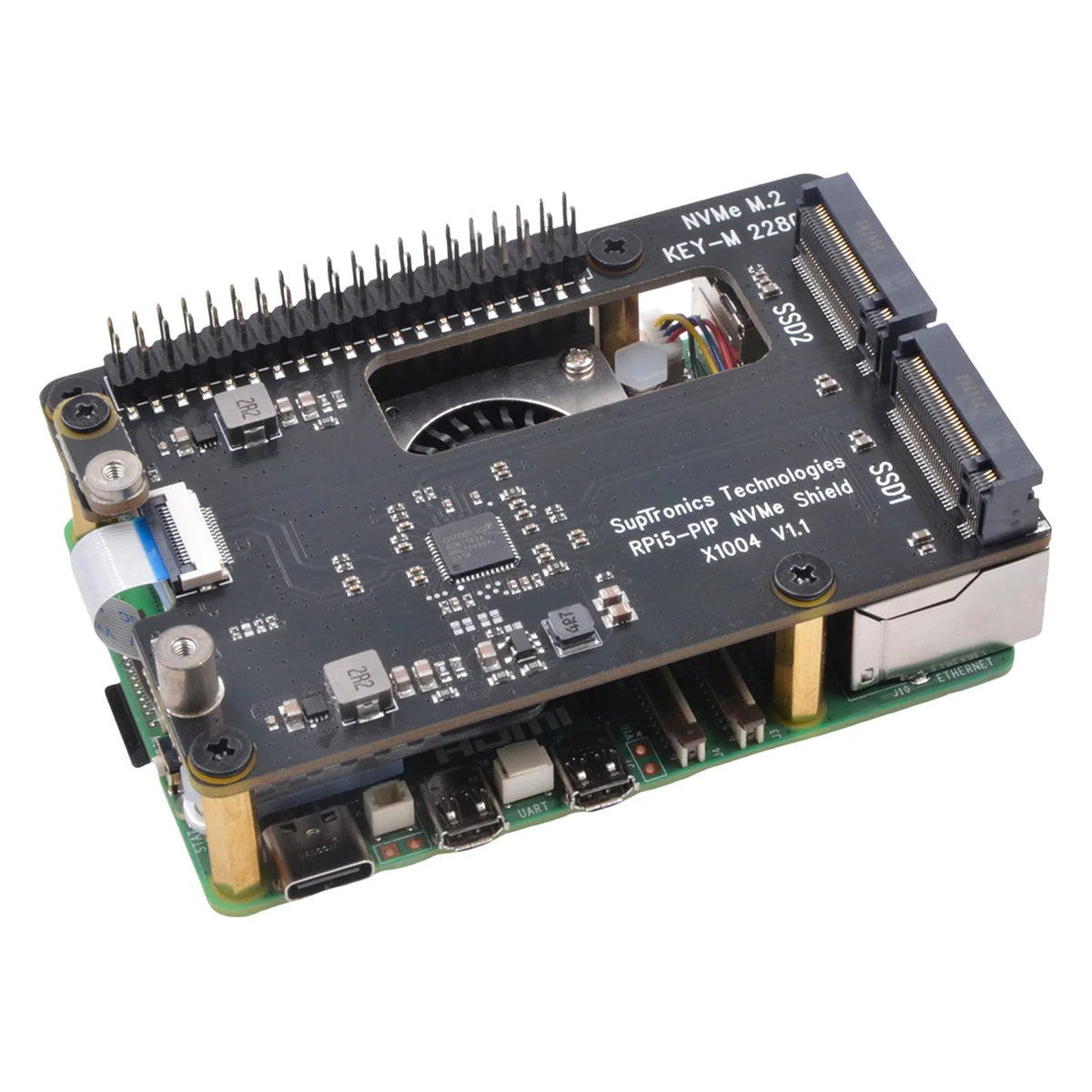 Custom  X1004 Dual 2280 NVMe SSD shield for Raspberry Pi 5