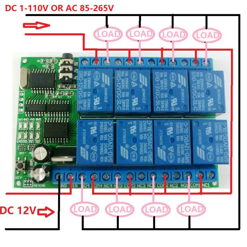Custom OEM 8ch 12VDC DTMF Relay MT8870 Decoder Phone Remote Control switch for AC DC Motor LED CNC Smart Home PLC Manufacturer