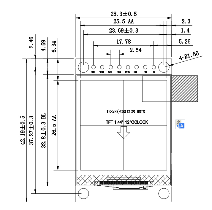 1.44 inch 128*128 HMI Intelligent Smart USART UART Serial TFT LCD Module Display Panel for Arduin0 without Touch Panel Custom