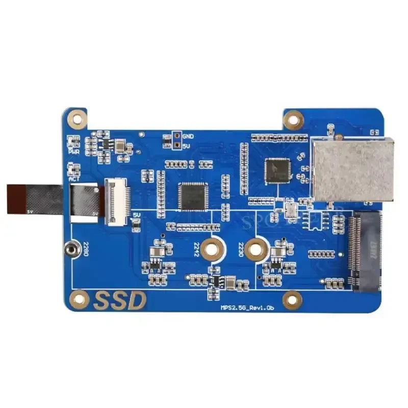 MPS2.5G Raspberry Pi 5 PCIe to NVME SSD and 2.5G Ethernet RJ45 HAT RTL8125 2280 2242 2230