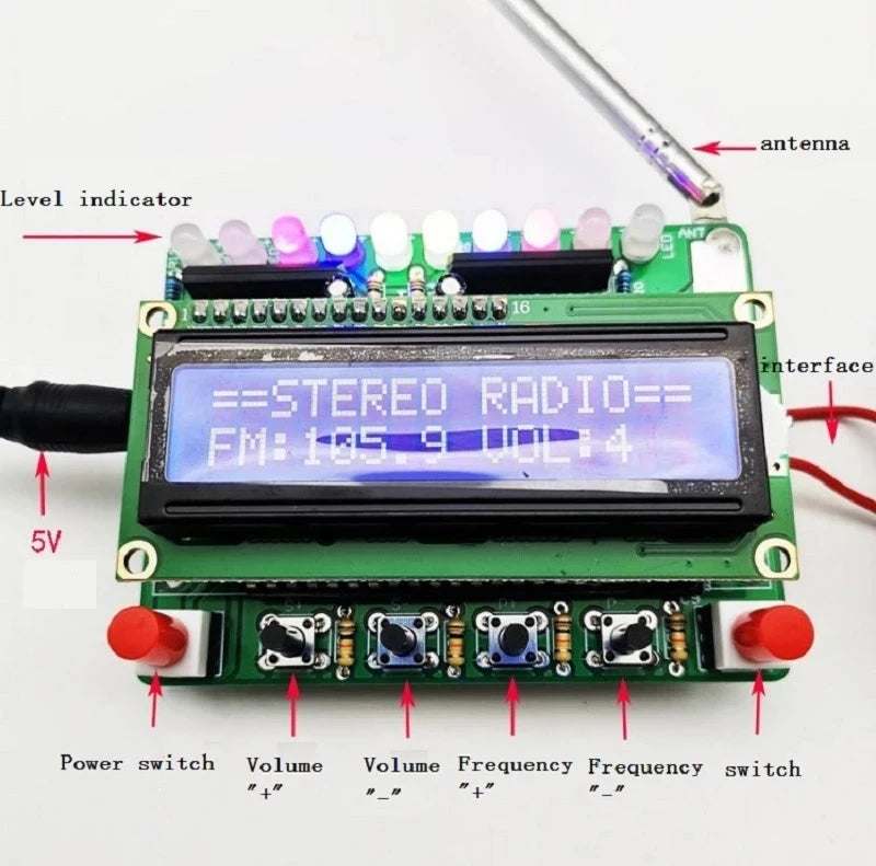 Custom DIY DC 5V Radio Electronic Kit Parts TDA5807 51 Single-chip FM Digital Sound Machine STC89C52 chip 87MHZ-108MHZ Manufacturer