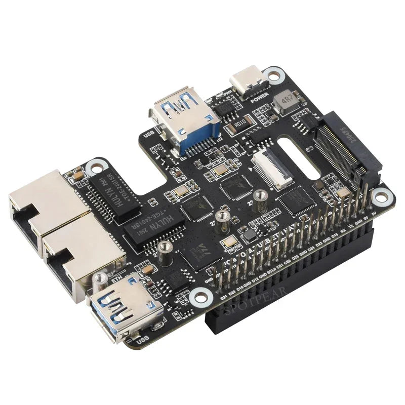 Raspberry Pi 5 PCIe to USB3 HUB Double 2.5G ETH RJ45 and M.2 NVMe SSD PI5 Expansion board HAT+