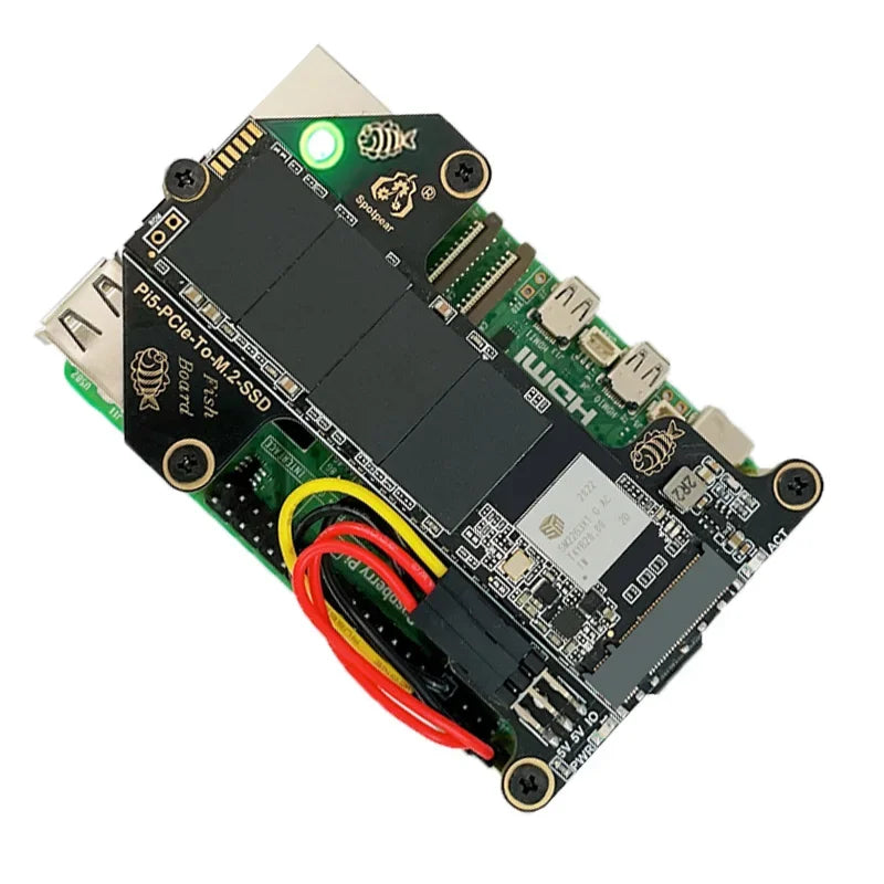 Raspberry Pi 5 PCIe to M.2 NVMe SSD Adapter Board HAT One-Body Pi5-PCIe-Fish-Board-A For Pi5