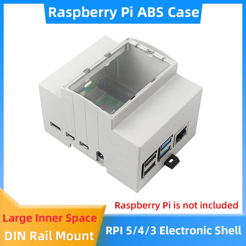 Raspberry Pi 5/4/3 ABS Case with DIN Rail Mount Modular Design Large Inner Space Optional Aluminum Heatsink Cooling Fan