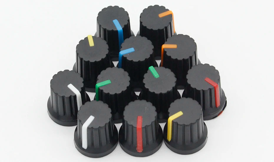 Custom Newest !! Hot Sale 12 Pcs 6mm Shaft Hole Dia Plastic Threaded Knurled Potentiometer Knobs Caps Manufacturer