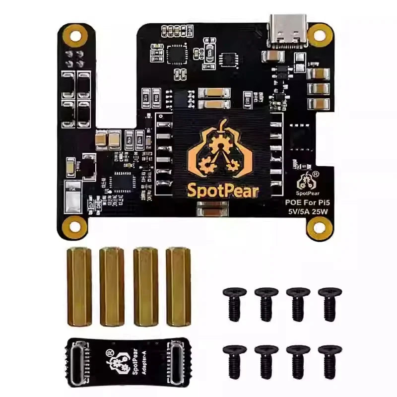 Raspberry Pi 5 PoE to USB-C PD Expansion Board - IEEE 802.3af/at Power over Ethernet Adapter