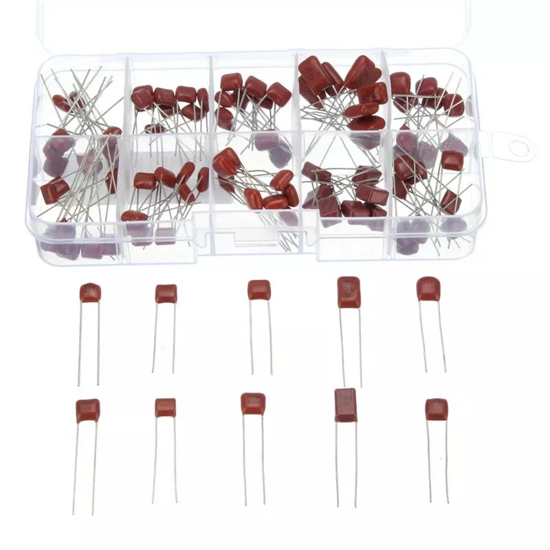 Custom 100 pcs Metallized Polyester Film Capacitors Assortment Kit, 10nF ~ 470nF High precision and stabilityManufacturer