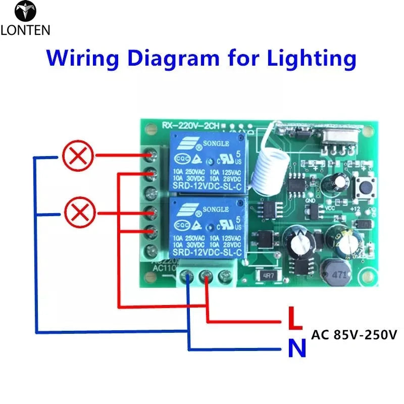 Custom Lonten 315/433Mhz Wireless Remote Control Switch AC 250V 110V 220V 2CH Relay Receiver Module with RF Remote Controls Manufacturer