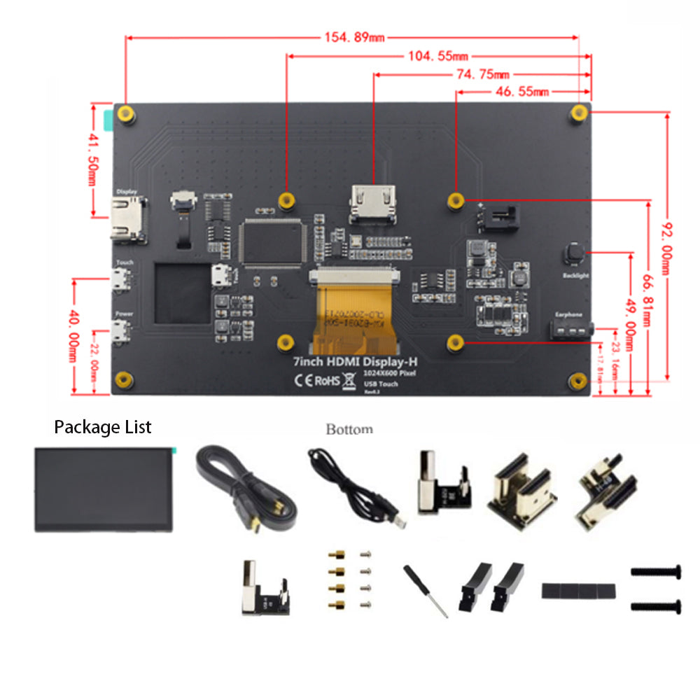 LONTEN 7 inch lcd display capacitive touch IPS 1024*600 monitor with holder speaker for Raspberry Pi win7 Custom