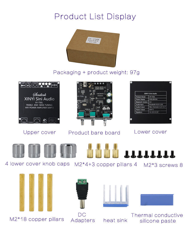 2*50W+100W Equalizer TPA3116D2 Power Subwoofer Amplifier Board Class D Home Theater Audio Stereo USB Amp pcb assembly Customize