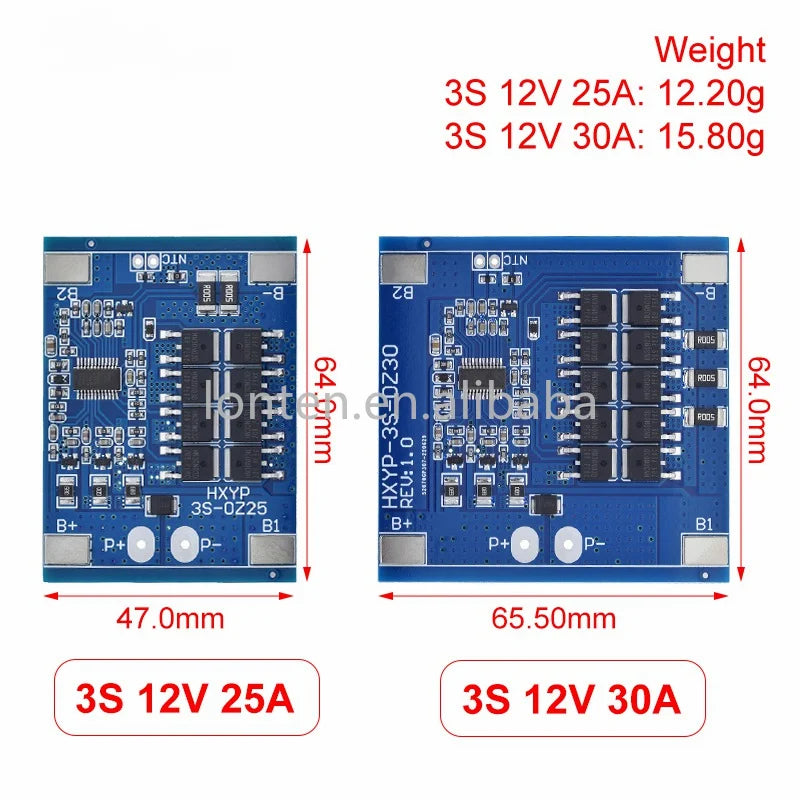 Custom 3S 12V 15A / 20A BMS 18650 Lithium Battery Protection Board 11.1V 12.6V Anti-overcharge With Balance And Temperature Control Manufacturer