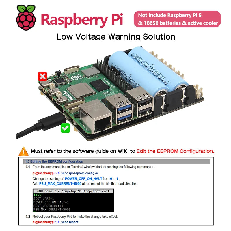 Custom Raspberry Pi 5 18650 UPS X1201 V1.1 Extension Board Power Management with Auto Power on No Battery Included for Pi 5
