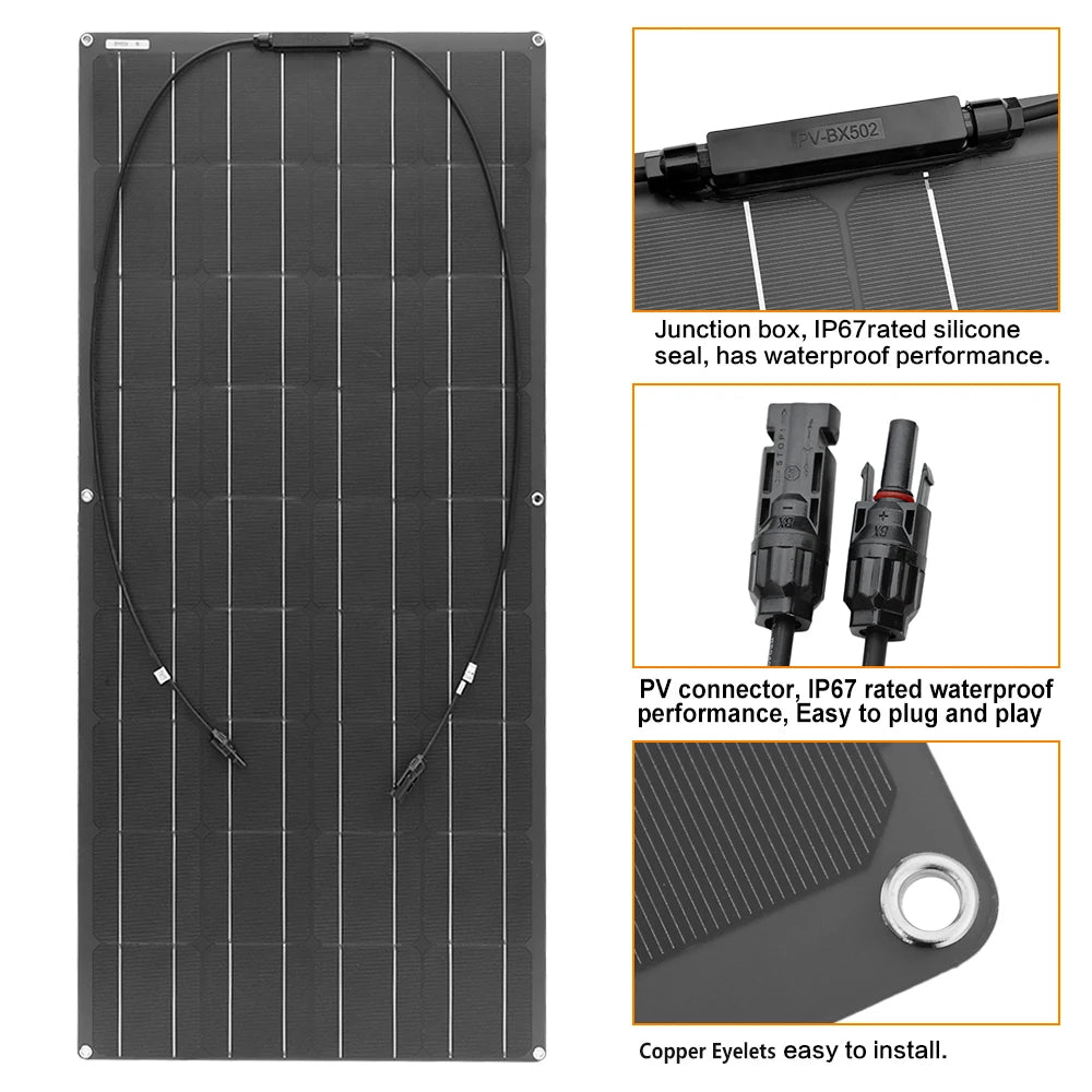 Custom 600W Solar Panel Kit Complete 18 Volts 120 Watts 240W 360W 480W Flexible Panels Solar System For Home Roof RV Caravan Yacht Manufacturer