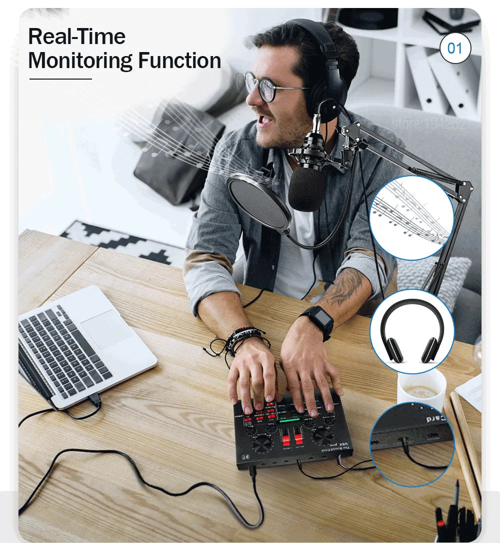 Custom V8XPRO Audio Mixer BM800 Condenser Microphone Live Sound Card BT USB Game DSP Recording Professional Streaming V9X Phone Manufacturer