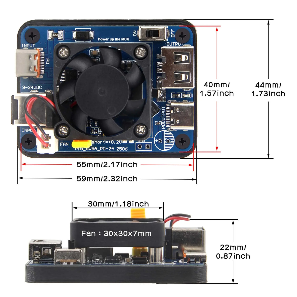 Dual PD Power Module for Raspberry Pi 5, 9-24V DC / PD USB-C 12V Input, 5V 5A USB-C & USB-A Dual Output
