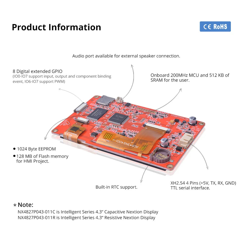 Custom 4.3 Inch LCD-TFT HMI Display Module Intelligent Series RGB 65K Color Capacitive/Resistive Touch Panel Without Enclosure Manufacturer