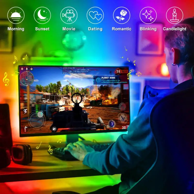 Custom Lonten RGB 5050 LED Strip Light IR Remote Control Music Sync Lights Flexible Lighting Ribbon Tape For Desktop Screen T Manufacturer