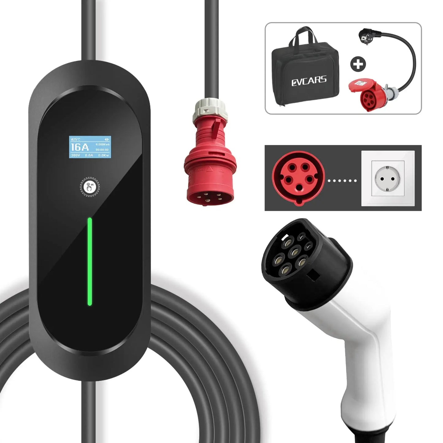 Custom Level 2 11KW 16A 3P EV Charging Wallbox Wallmount IEC 62196 Type 2 5M Cable with CEE Red Plug for Electric Vehicle Charger EVSE Manufacturer