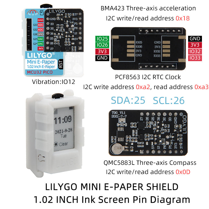 TTGO MINI E-Paper Shield RTC Magnetoresistive Sensor  Accelerometer Vibration motor Custom PCB electronics pcb pcba original customize