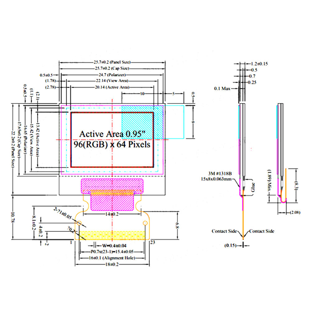 LONTEN 0.95 inch OLED screen 96(RGB)*64 SPI Parallel interface SSD1331 drive 23pin screens Custom