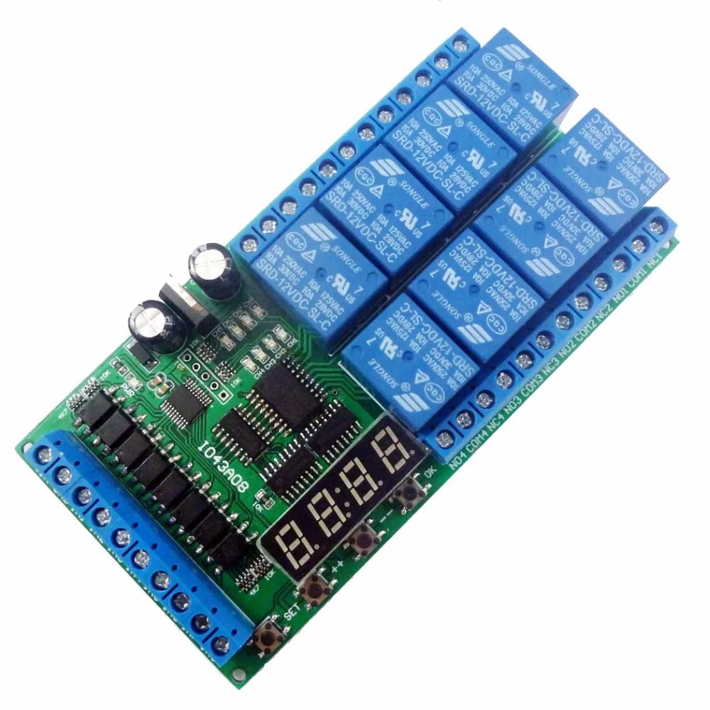 Custom OEM DC 12V 8 Channels Multifunction Timer Delay Relay Board Time Switch Timing Loop Interlock Self-locking Momentary Bistable Manufacturer
