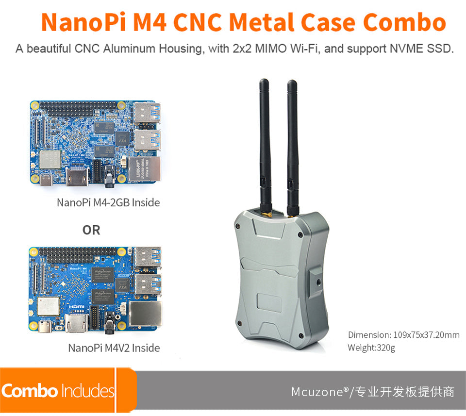 NanoPi M4V2 CNC Metal Case Combo Rockchip FriendlyELEC RK3399 SoC 2.4G &amp; 5G dual-band WiFi+ 4.1 Ubuntu Android Custom PCB customize