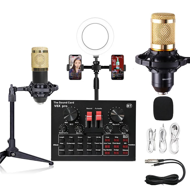 Custom V8XPRO Audio Mixer BM800 Condenser Microphone Live Sound Card BT USB Game DSP Recording Professional Streaming V9X Phone Manufacturer