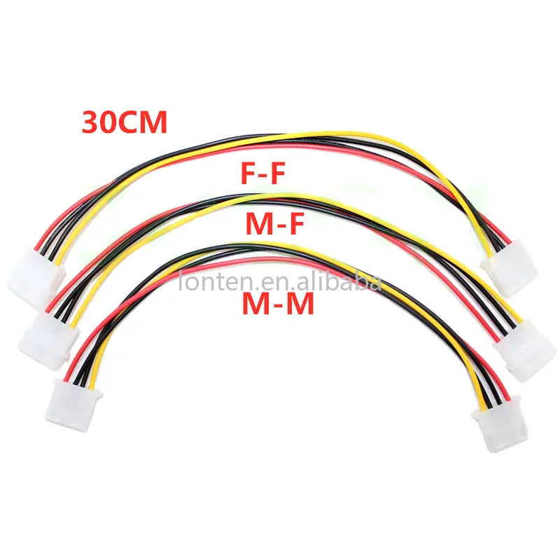 Custom 30cm Computer Power Supply IDE Molex 4-pin Male Female Extension Power Cable Pure Copper Wire Core Cable 5.08mm Pitch Manufacturer