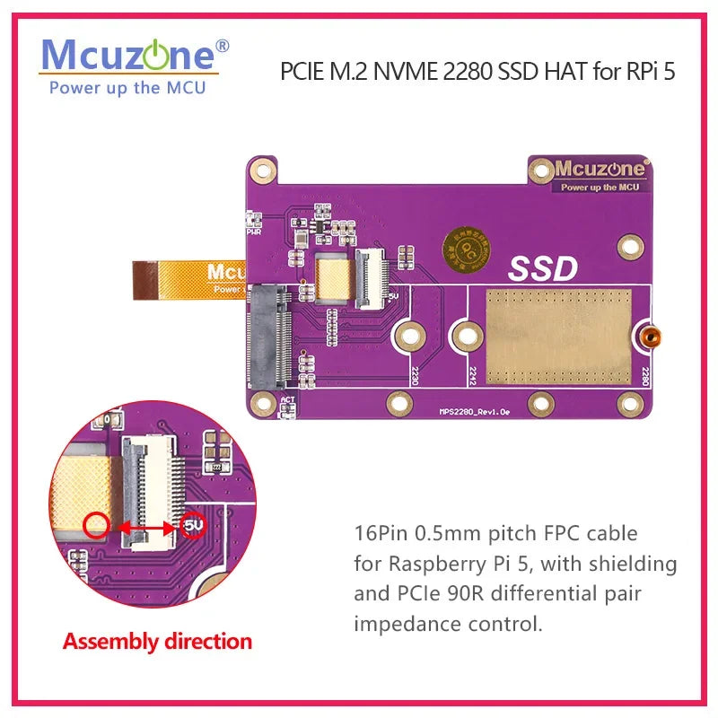MPS2280-16GB System Disk)PCIE M.2 NVME 2280 Gen3 SSD HAT for Raspberry Pi 5 16GB NVME SSD Custom