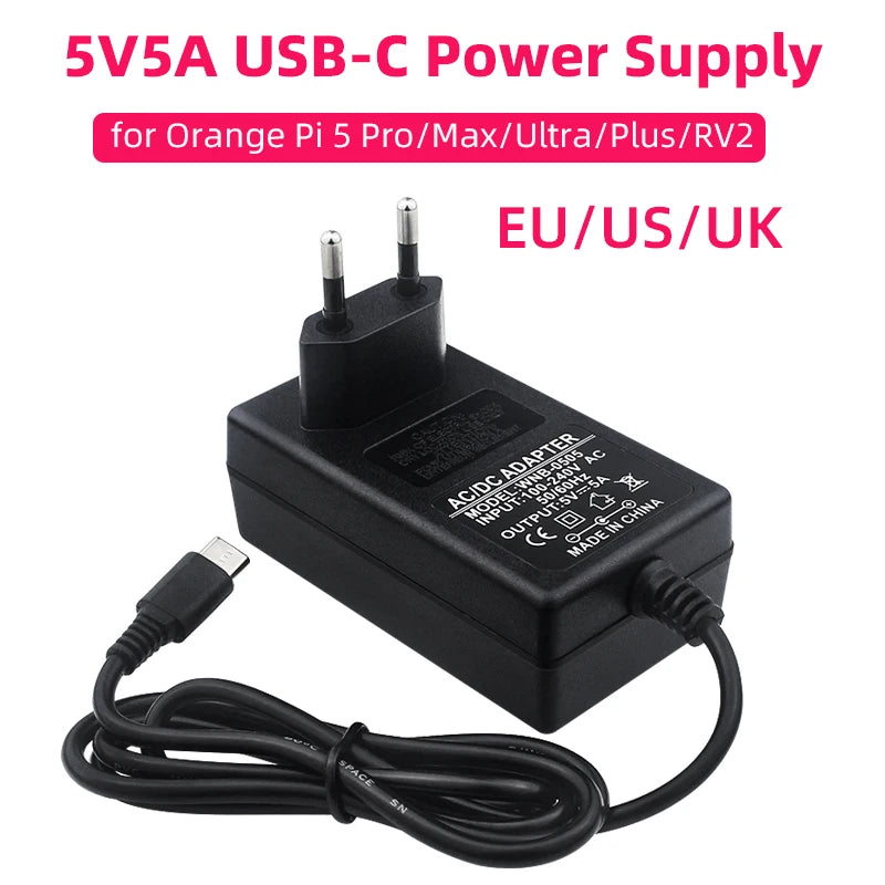 5V 5A Power Supply Orange Pi 5 Pro/Max/Ultra/Plus/4A/RV/RV2 USB Type-C Port EU/US/UK Plug Raspberry Pi 5