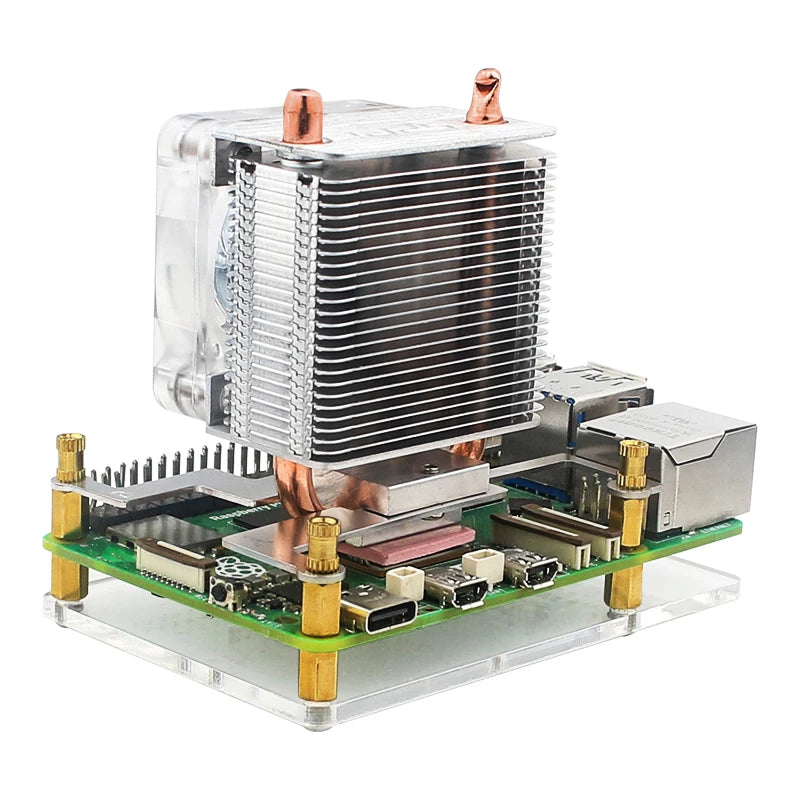 Raspberry Pi 5 Aluminum Alloy U-shaped Heat Pipe CPU Radiator Speed Adjustable Fan ICE Tower Cooler Real-time Monitoring