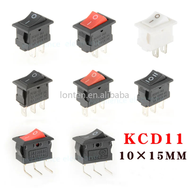 Custom KCD11 2Pin/3Pin 10x15mm Mini Rocker Switch SPST 3A 250V AC Snap-in On/Off Boat Push Button Switch Black Red White Manufacturer