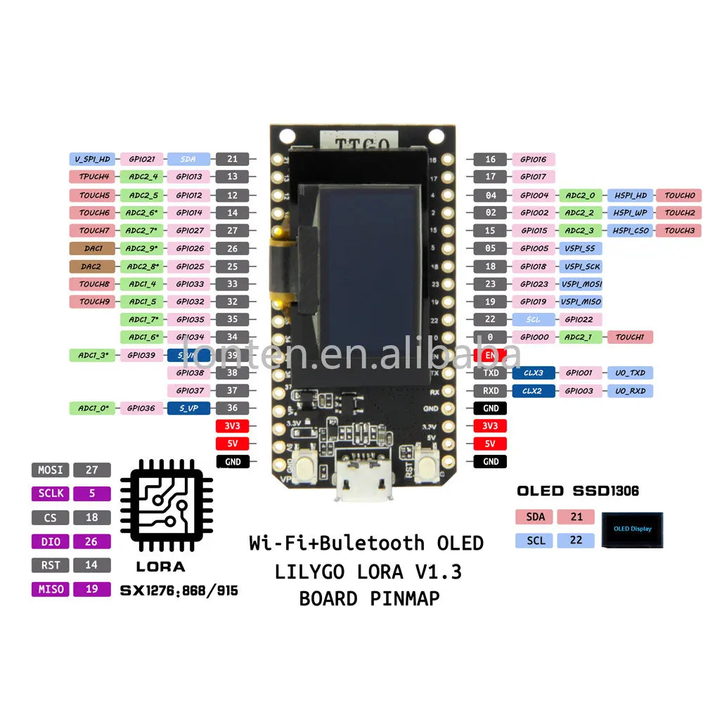 Custom LoRa V1.3 ESP32 SX1276 868/915Mhz WIFI Wireless BT Module 0.96 Inch OLED Screen Support Arduin0 Development Board Manufacturer