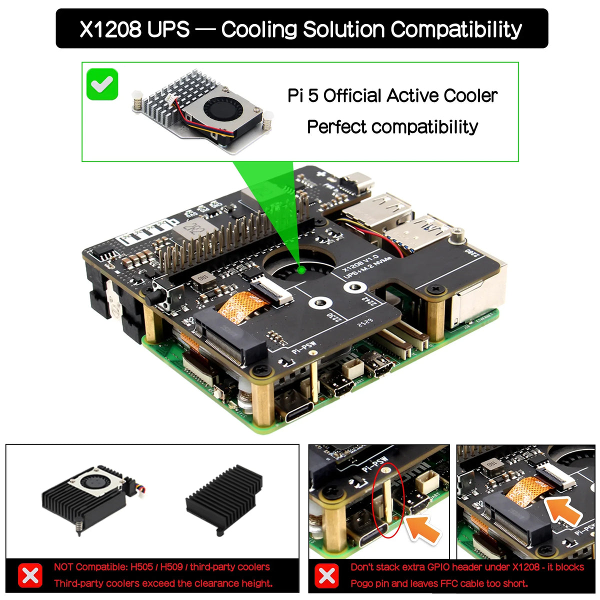 X1208 V1.0 UPS M.2 NVMe Hat Power Management Board for Raspberry Pi 5 Supports 1 Cell 21700 Battery & M.2 NVMe SSD