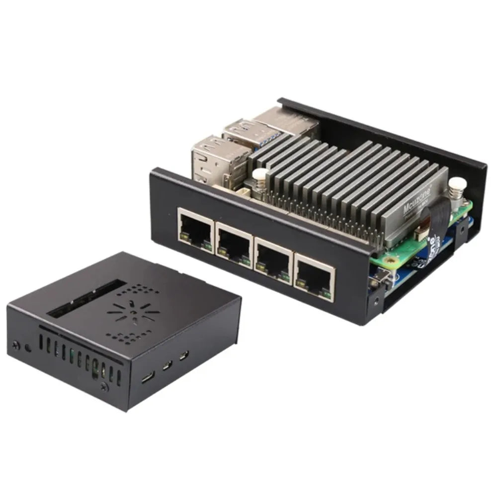MPRG4-Case, Raspberry Pi 5 PCIE To 4xGiga Ethernet Boot, Driver Free with RPi OS and Openwrt Custom