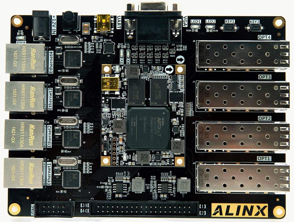 AX7101 Brand XILINX A7 FPGA Development Board Artix-7 XC7A100T 4 Ethernet 4 SFP RS232 VGA fpga Evaluation kit  Custom PCB