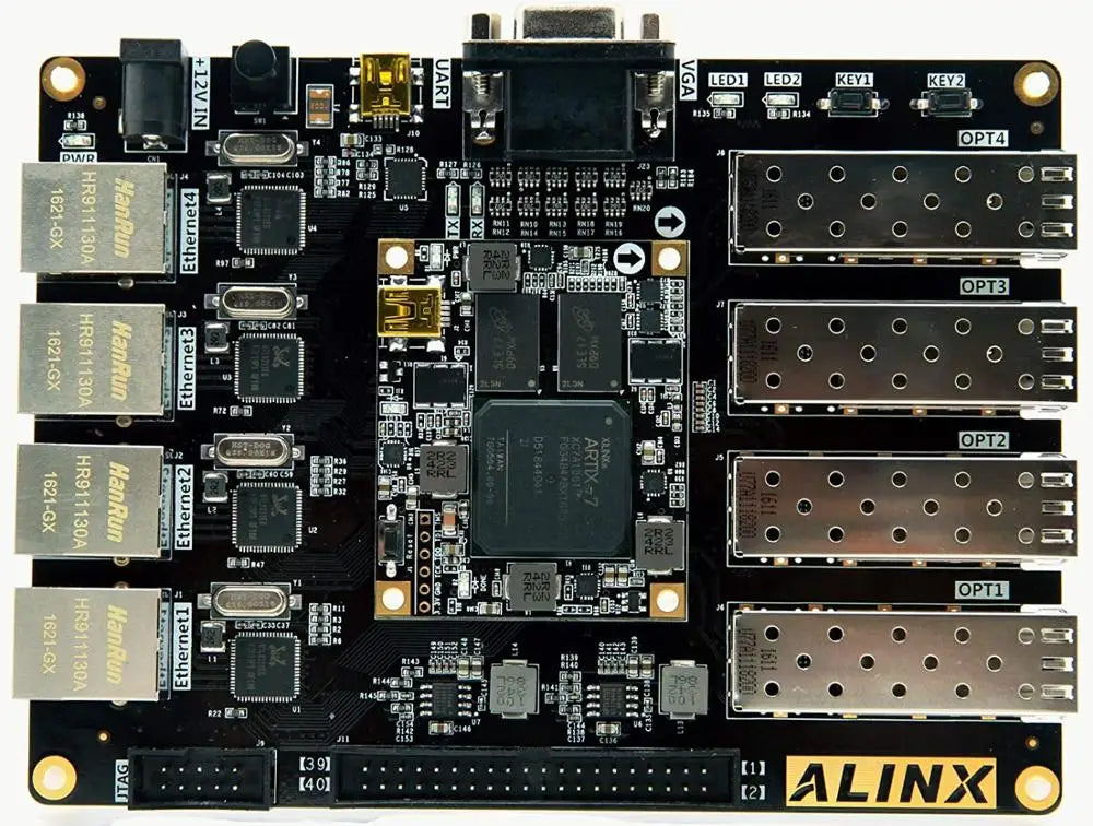 Custom AX7101 Brand XILINX A7 FPGA Development Board Artix-7 XC7A100T 4 Ethernet 4 SFP RS232 VGA fpga Evaluation kit  Custom PCB Manufacturer