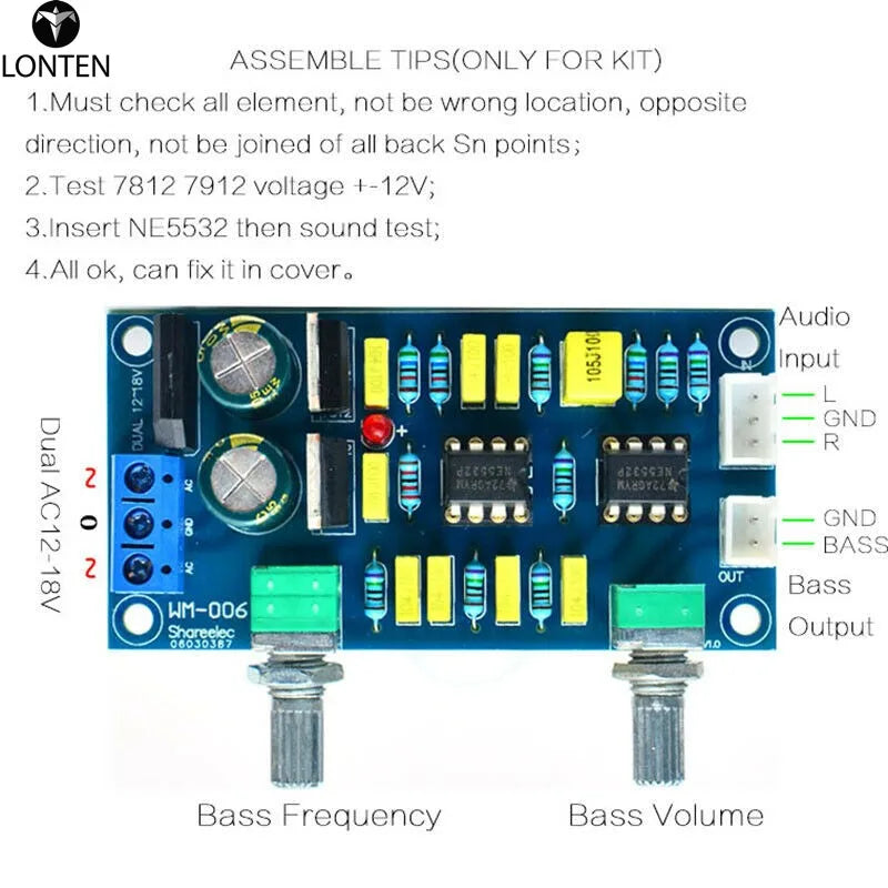 Custom Lonten NE5532*2 2CH Subwoofer Preamp Board DIY Kit Low Pass Filter Pre-AMP Amplifier Board Low Pass Filter Bass Preamplifier Manufacturer