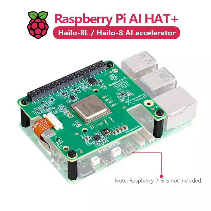 Official Raspberry Pi 5 AI HAT+ Kit with Hailo-8L/Hailo-8 Accelerator Module (13Tops/26Tops)