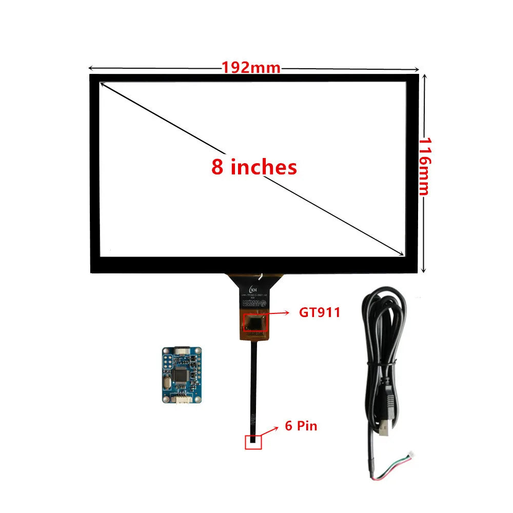 Custom 8 Inch 192mm*116mm GT911 Capacitive Digitizer Raspberry Pi Tablet PC GPS Navigation Touch Screen Panel Glass+USB Driver Board Manufacturer