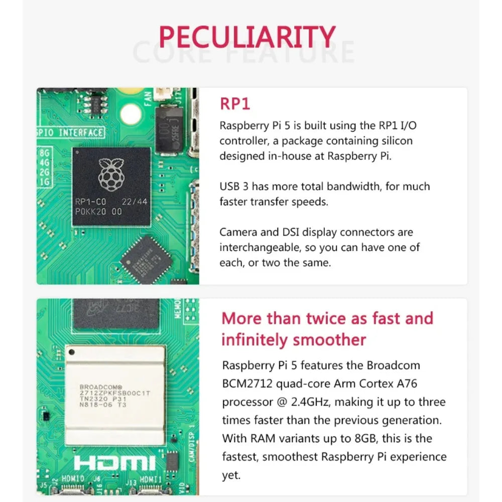 Official Original Raspberry Pi 5 Cortex-A76 Linux 2GB 4GB 8GB  Board Python Programlama PCIe Gigabit Ethernet USB3.0 Custom