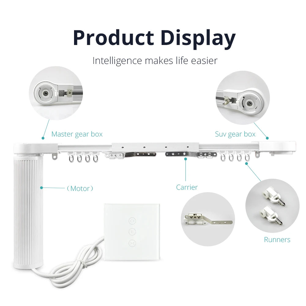 Custom Zigbee Smart Curtains With Curtain Track Wall Switch Motorized Curtains Rod SmarThings Control Smart House Manufacturer