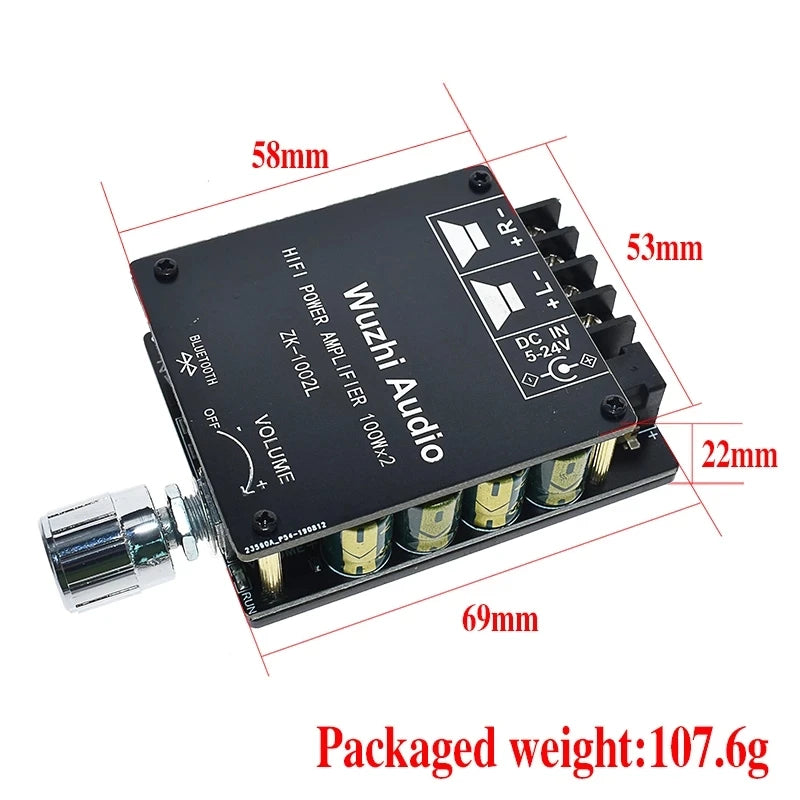 Custom  ZK-1002L 100WX2 Mini  Audio Power Digital Amplifier Board Stereo Amp DC 12V 24VManufacturer