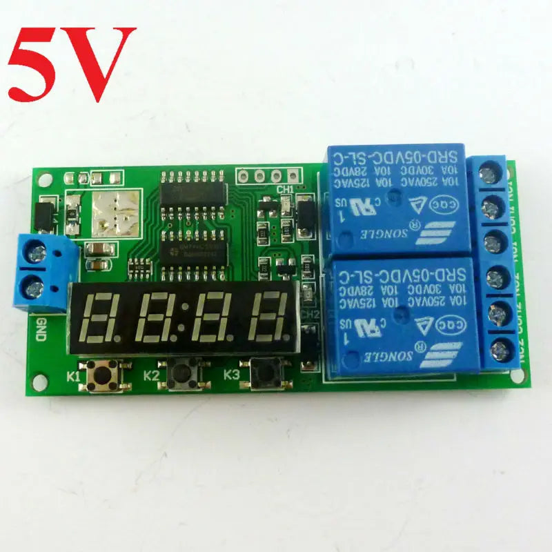 Custom OEM KC22B02_5V*5 5pcs DC 5V Digital Dual Programmable Relay Control Cycle Delay Timer Timing Switch LED Manufacturer