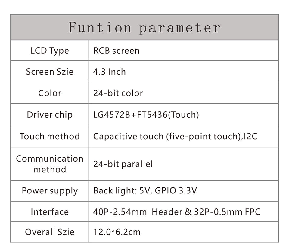 4.3 Inch RGB Touch Screen LCD Module DaVinci Development Board Micropython Python RGB888  Custom PCB android smart phone pcba